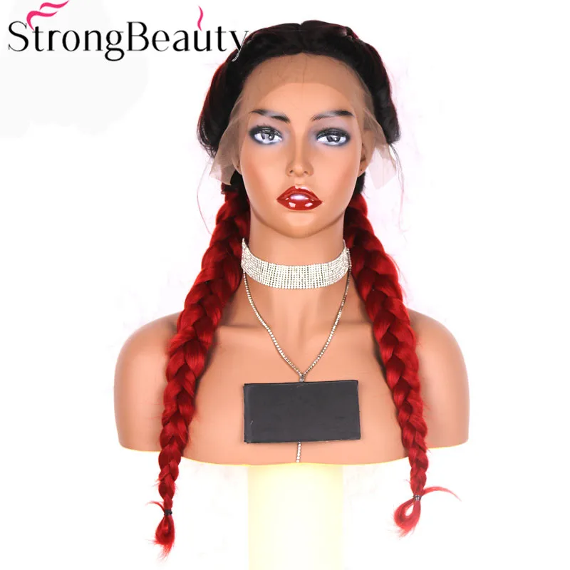 StrongBeauty Синтетический Плетеный кружевной передний парик косички Омбре