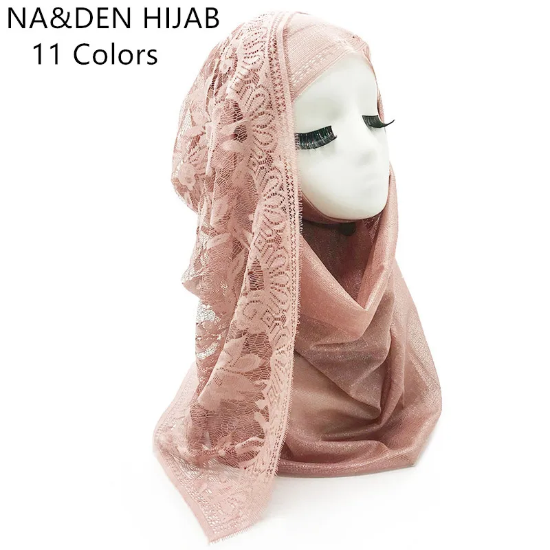 Модный кружевной однотонный шаль из вискозы мусульманский шарф хиджаб бандана 10