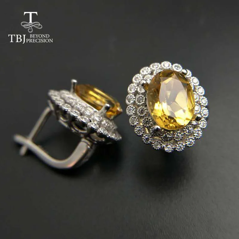 Женские серьги с натуральным драгоценным камнем TBJ ювелирные украшения цитрином