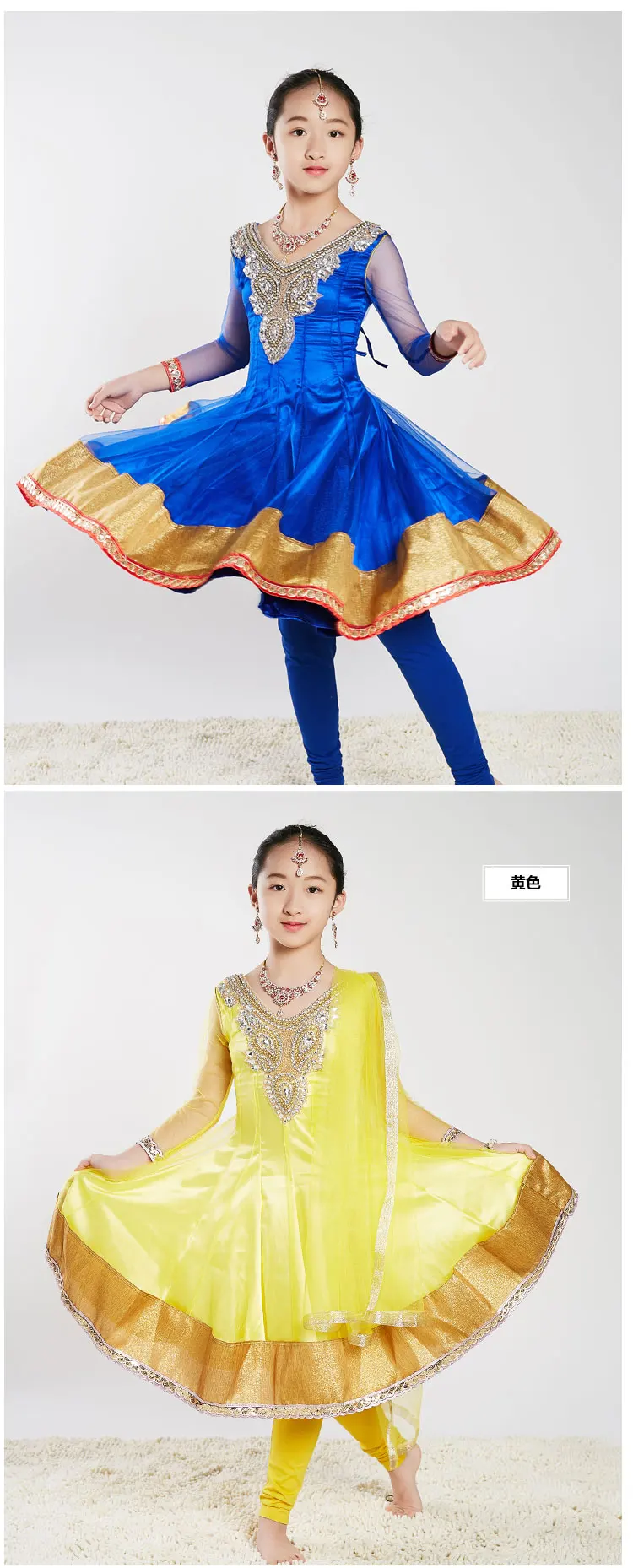 Sarees India Traditional Children Costume Ethnic Style Girl Performance Dance Suits dress+pants+scarf