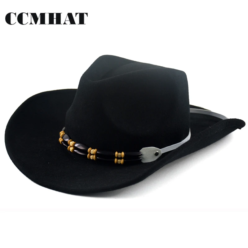 CCMHAT Black Cowboy Hats For Men Winter 100% Wool Casual Western Adults Cowboyhoed Solid Cowboys | Аксессуары для одежды
