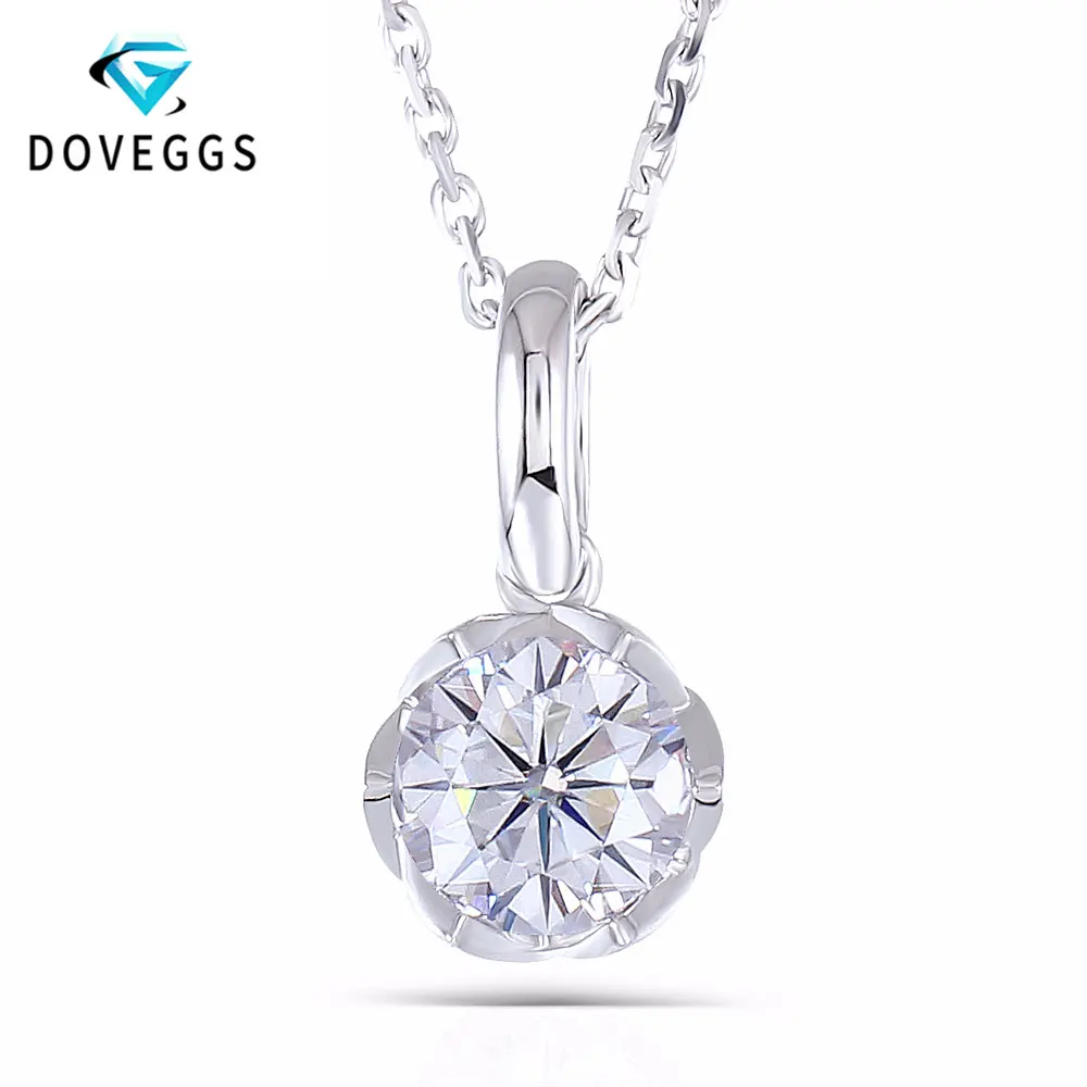 DovEggs 14K белое золото 585 6 5 мм 1 карат F цвет Moissanite круглая блестящая режущая подвеска
