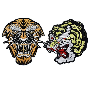 mix tiger dragon Нашивки на мотоцикл, тигр, дракон, слон, Череп, вышитые наклейки, железная нашивка для рок-куртки, джинсов, ткань, аппликация, значок - Цвет: mix tiger dragon