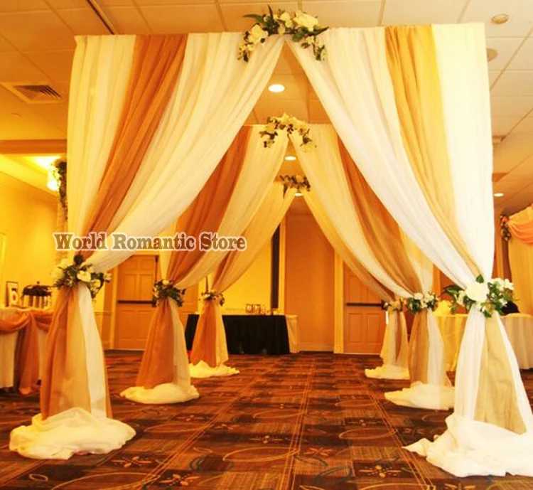 

10'x10'x10' White with Gold Wedding Decoration Reception Hall With Matched Stainless Steel Stand Banquet Favors Canopy Drapes