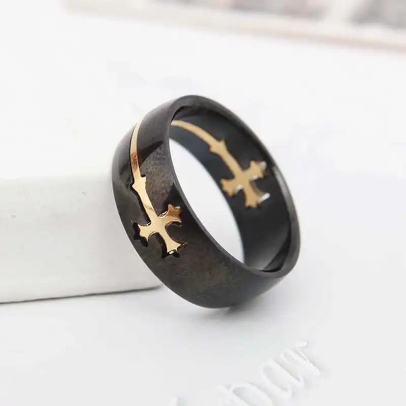 Knight Templar Cross Rings Black Punk Crusaders Band for Mens Promise Jewelry Anel Dropshipping | Украшения и аксессуары