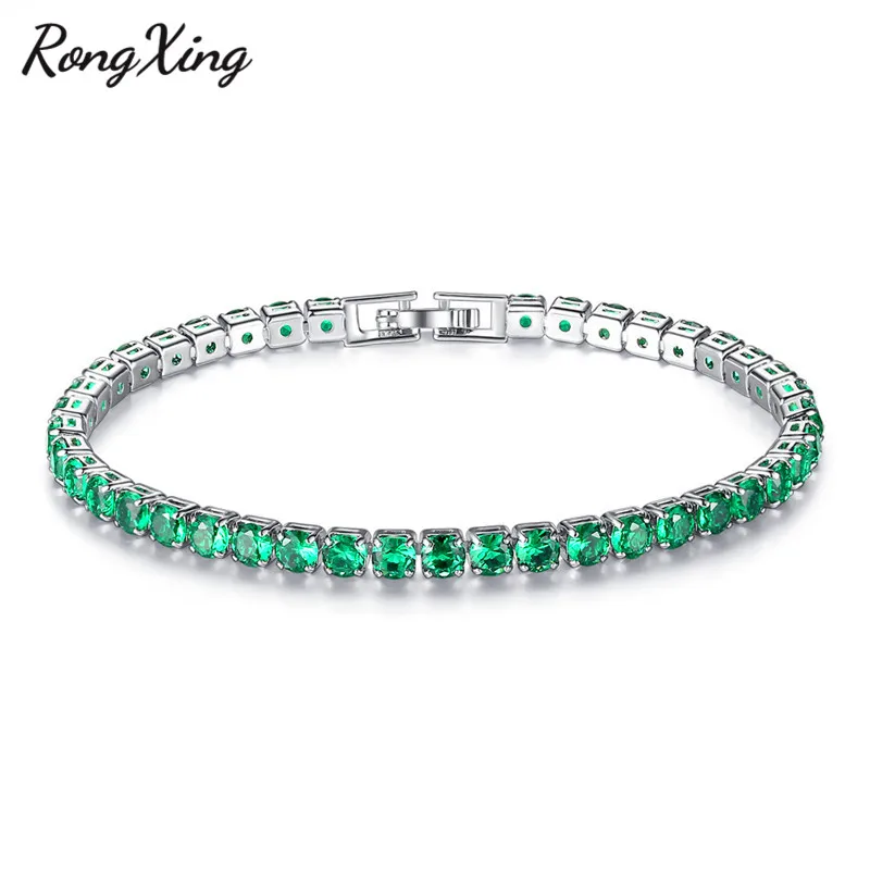 RongXing Роскошные полностью циркониевые однорядные синие/зеленые/белые бриллианты