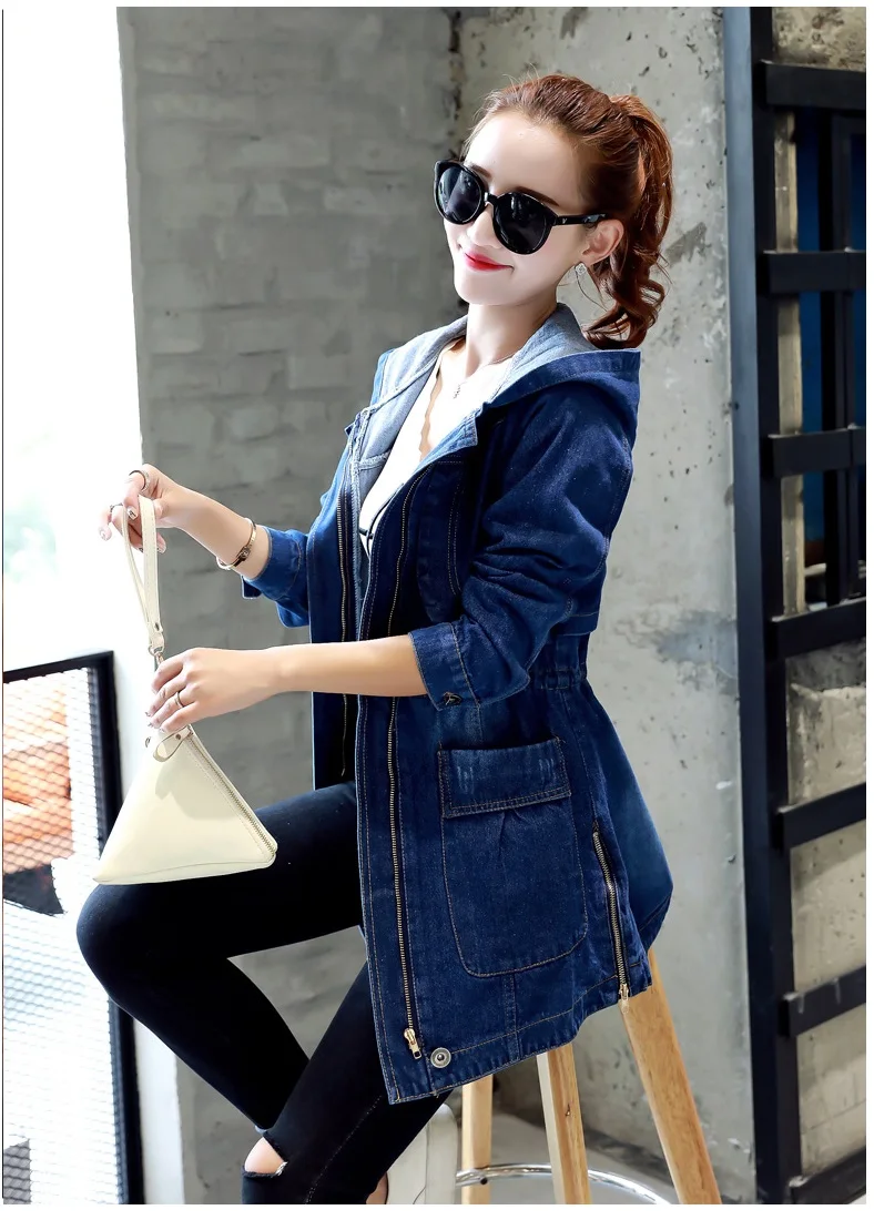 Hooded Denim Women Jackets Spring Autumn Loose Vintage Long-sleeved Jeans Jacket Casual Student Slim Denim Coat Plus size 5XL