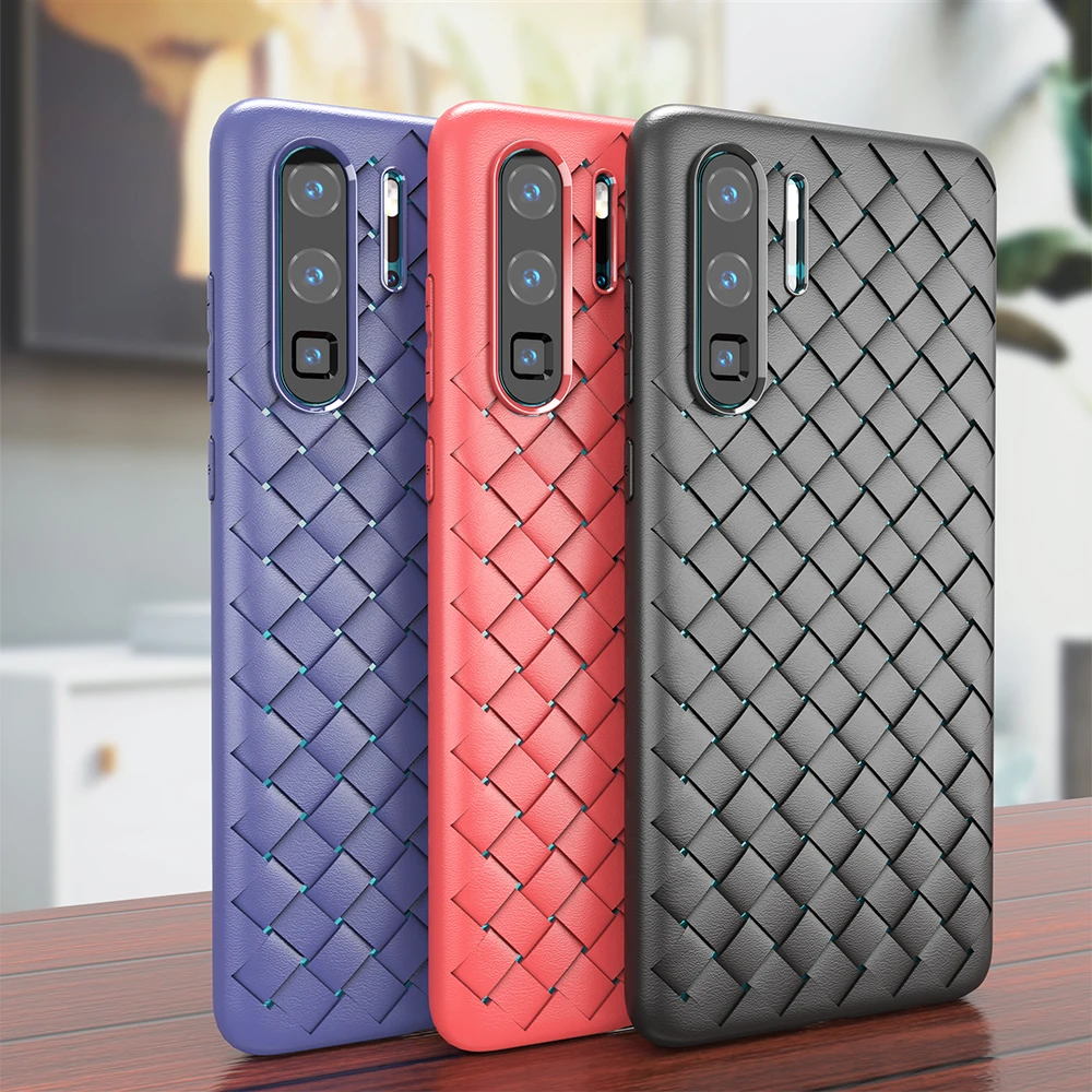 KEYSION Super Soft Phone Case For Huawei P30 Pro P20 Luxury Grid Weaving Mate 20 10 Radiating Cover Silicone |