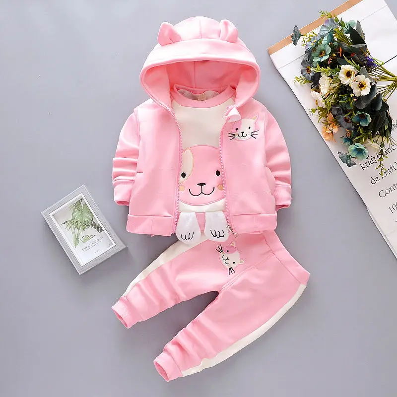 

3PCS Girs Clothing set Cotton Spring Hoody Cartoon Baby Clothes Fall 1 year Casual Outfits Infant Sport wear Kids Suit Tracksuit