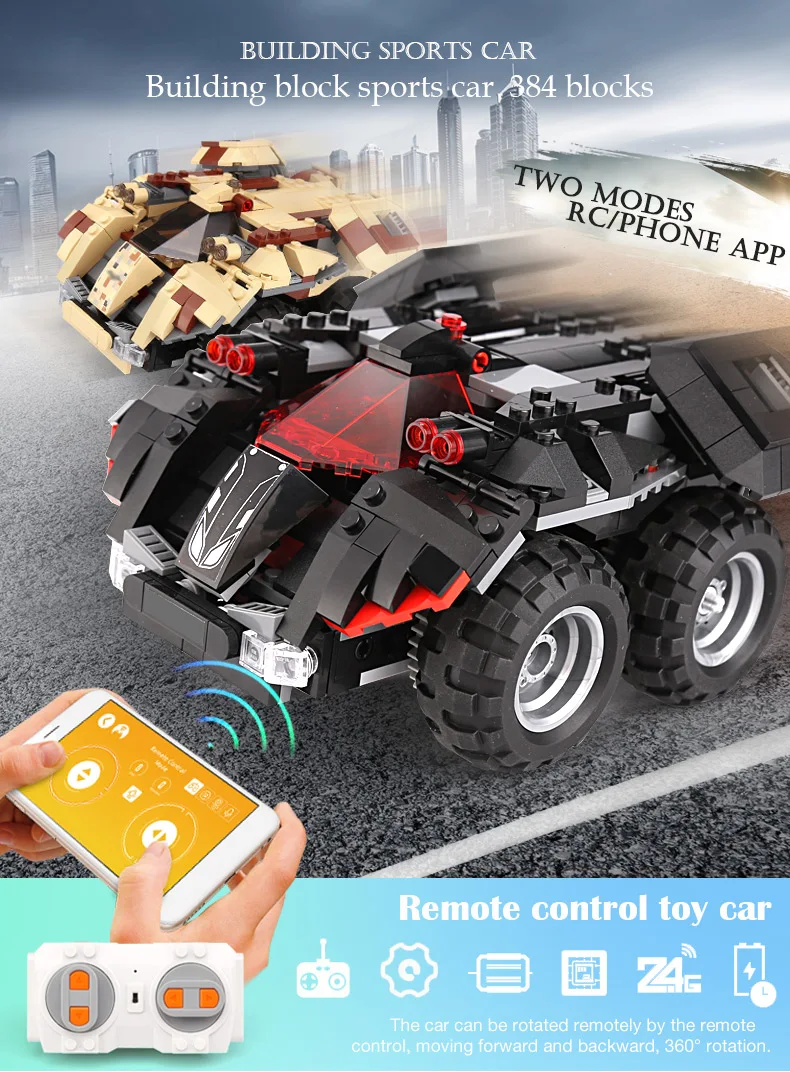Yeshin игрушки с супергероями 07111 App-control Batmobile набор для детей, совместимый с новыми 76112 строительными блоками кирпича