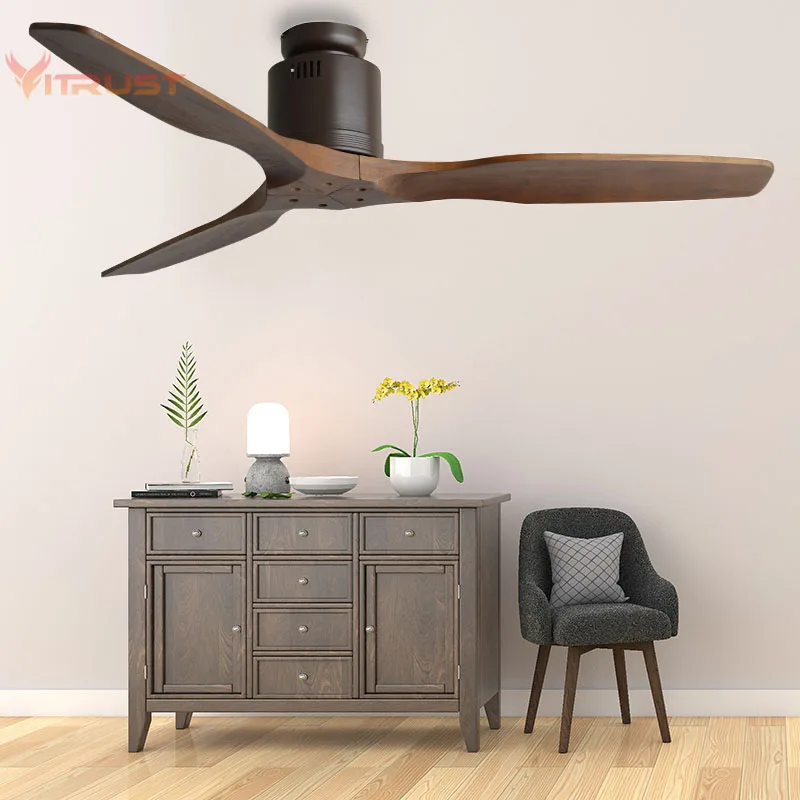 52 inch Nordic ceiling fan with Remote Control and 3 Wooden Blades Ceiling Fan creative vintage ceiling fan for dining room bedr