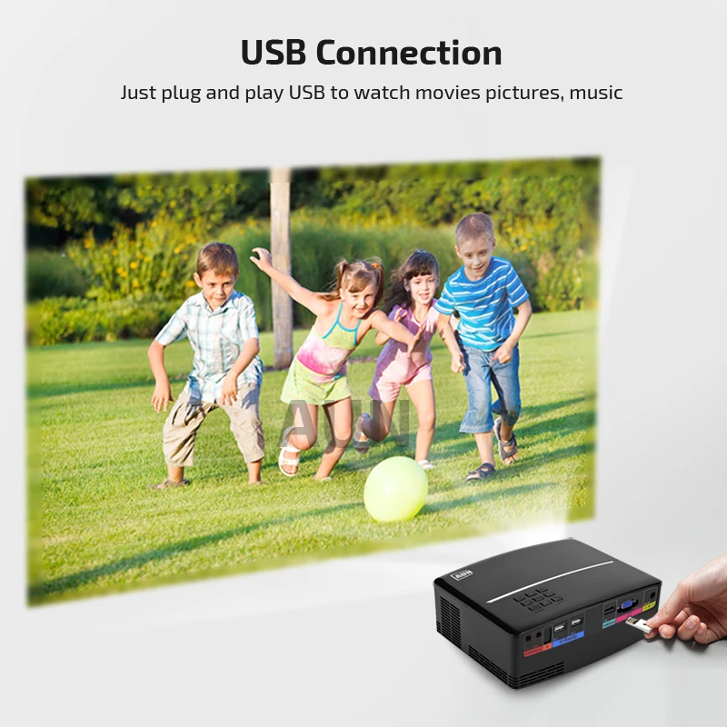 Мини проектор AUN1 1800 люмен светодиодный в HD VGA USB порт. 28 шт. hd с бусинами|aun projector|hd