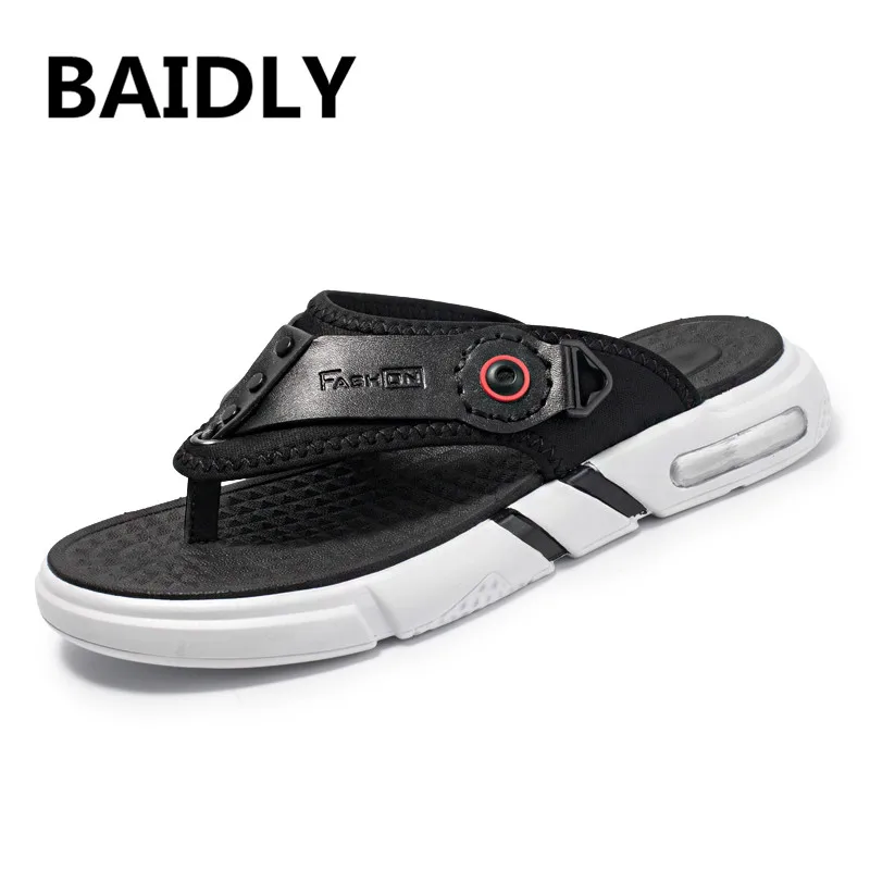 Comfortable Summer Flip Flops Soft Men Shoes Leather Casual Slippers Black Sandals Bathing Beach | Обувь