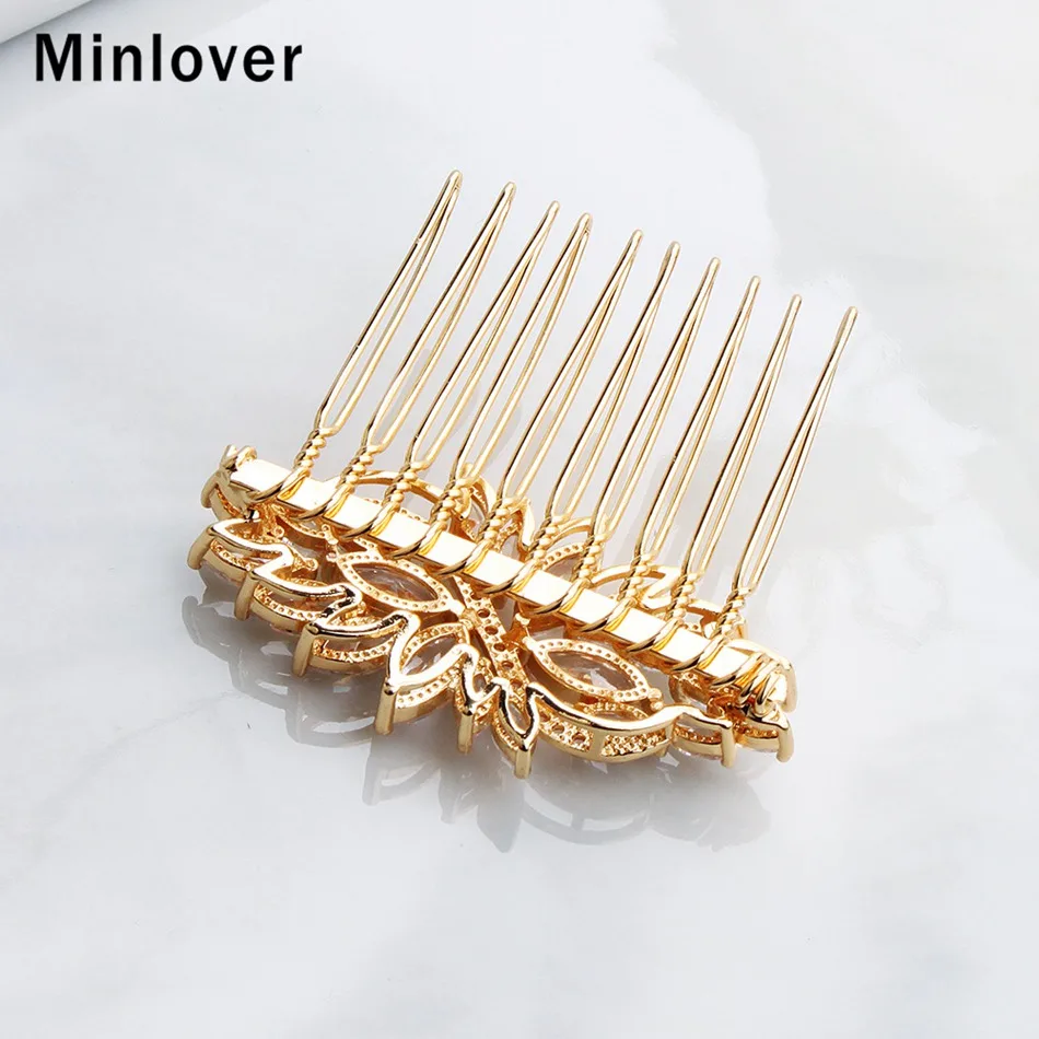 Minlover роскошные золотые цвета кубического циркония цветок волос расчески/шпильки свадебные аксессуары для волос принцессы украшения для волос FS320