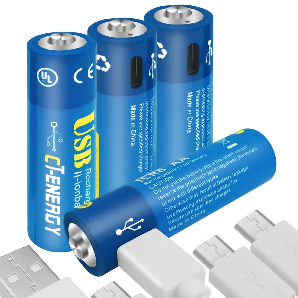 CT ENERGY AA 1,5 V 1600mAh батарея 4 шт USB быстрая зарядка перезаряжаемая литий-полимерная батарея заряжается от кабеля Micro USB