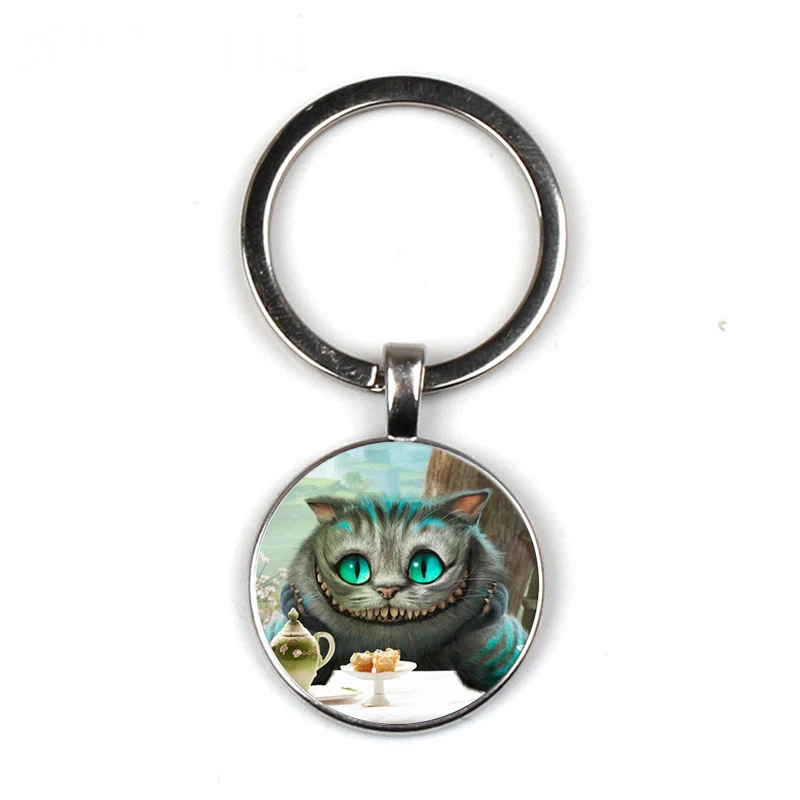 

Alice in Wonderland cat metal glass cabochon handmade key ring movie lover fashion bag key chain