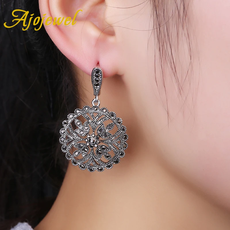 Высококачественные серьги подвески Ajojewel с черными кристаллами Стразы большие