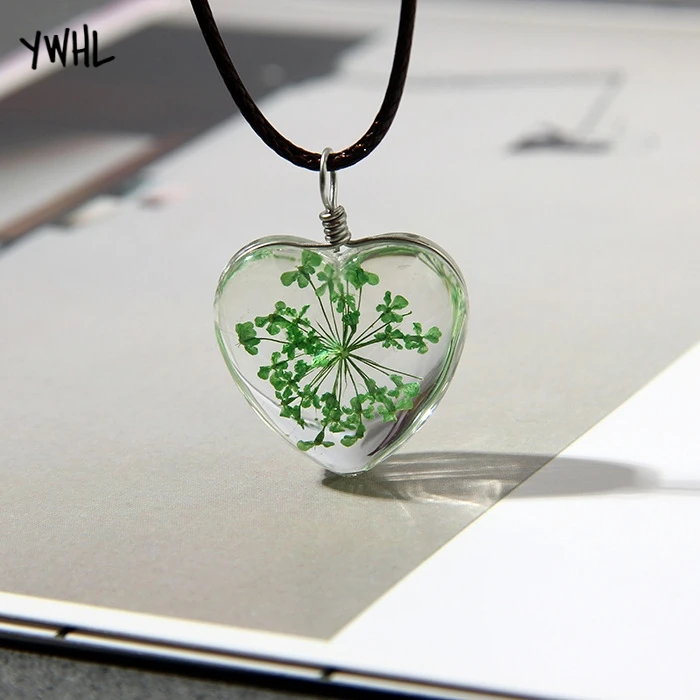 YWHL изящный натуральный бессмертный цветок кулон ожерелье прозрачный стеклянный