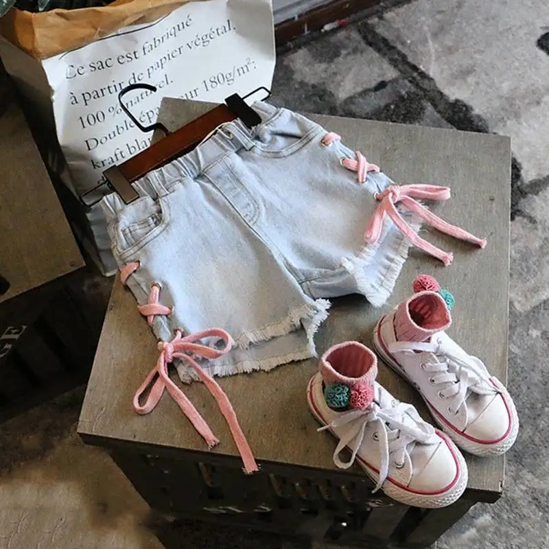 Джинсовые шорты для маленьких девочек Новинка лета 2019 Детские светло голубые