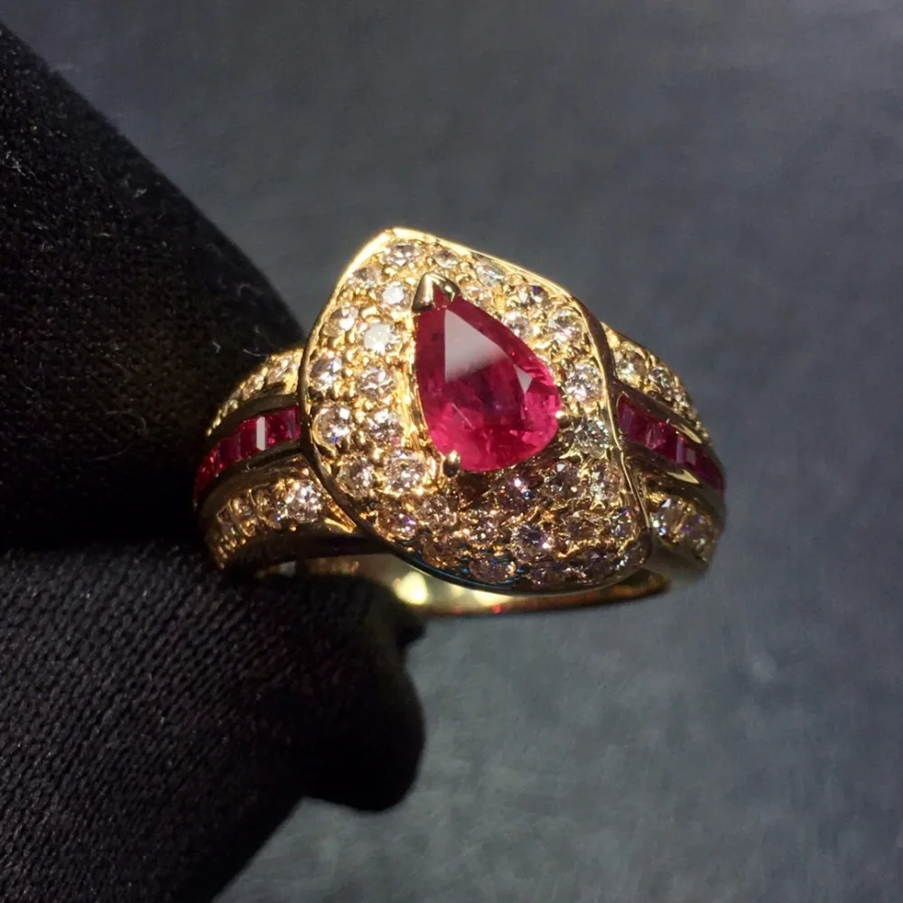 Fine Jewelry Real 18K Gold 100% Natural 0.87ct Red Ruby Gemstone Luxury 18k Diamonds Stone Female Ring for Women Rings | Украшения и