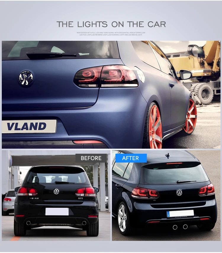 Автомобильный светодиодный задний светильник s Для VW 2010- Golf 6 MK6 задний светильник светодиодный светильник бар тормоз+ сигнал+ ходовой светильник