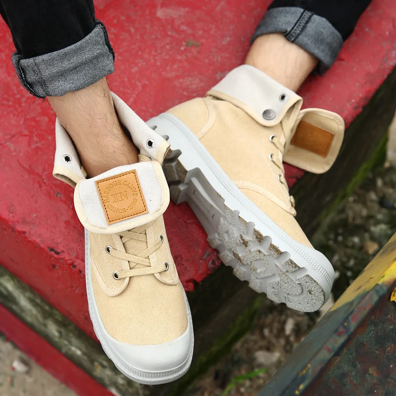 Мужчины Денима Холст Обувь 2016 Новый Высокие Верхние Lace-up квартиры Женщины Осень