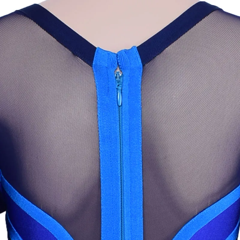 Синее/Белое племенное Сетчатое платье с геометрическим рисунком и рукавом