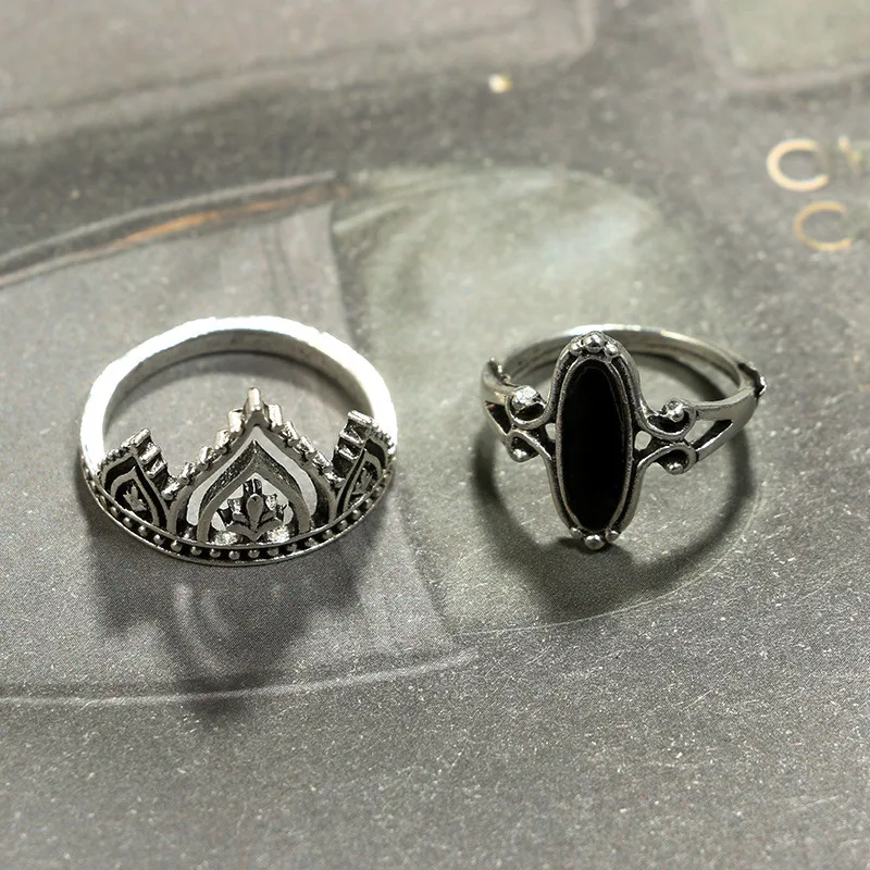 IFFURMON Богемия опал кольца набор для женщины Тибетский черный камень Мода Bijoux