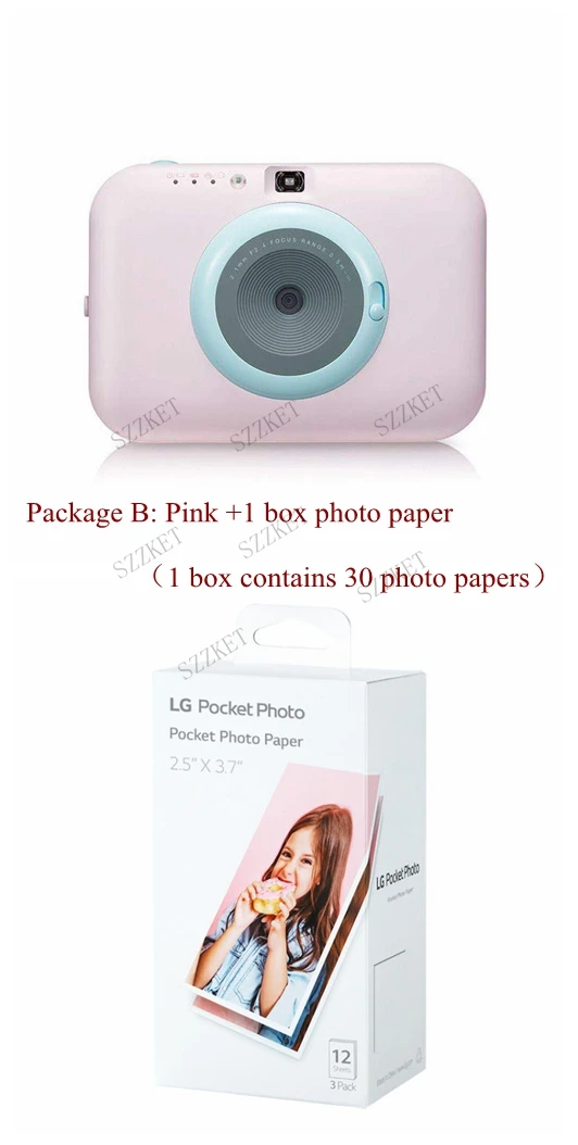 Package B PC389 мобильного телефона Bluetooth Карманный фотопринтер забавная камера дома цвет мгновенной фото камеры бескраскового «2 в 1» для камеры для печати фотографий - Цвет: Package B