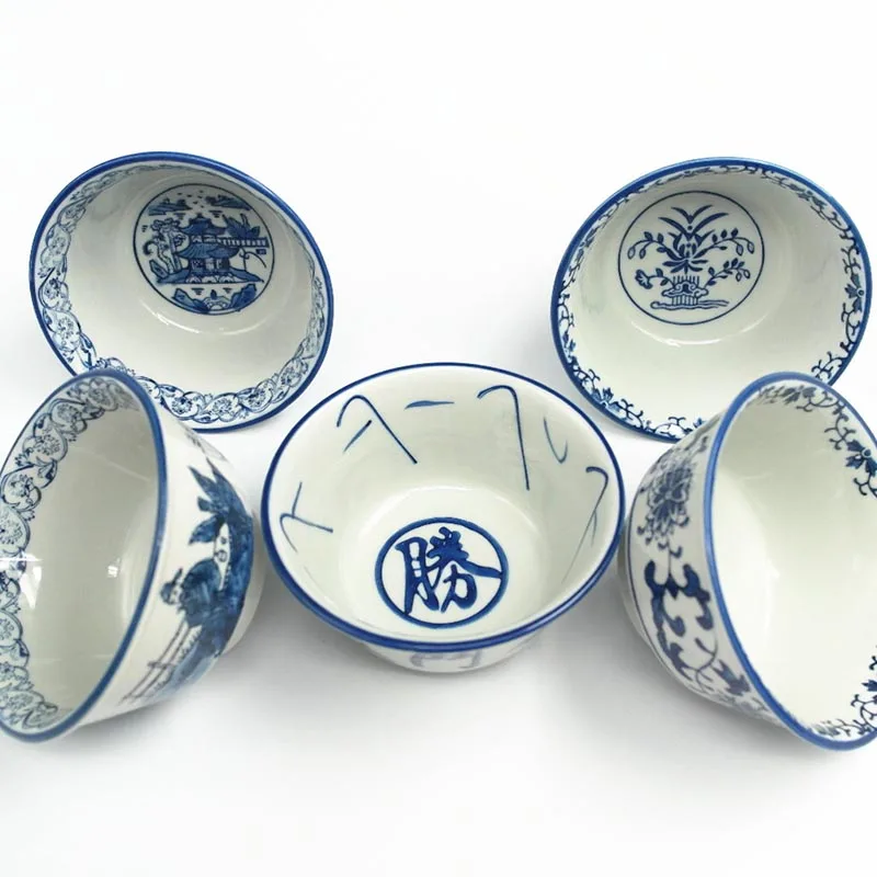 Винтажная миска для риса в китайском стиле 4 5 дюйма керамический синий и белый