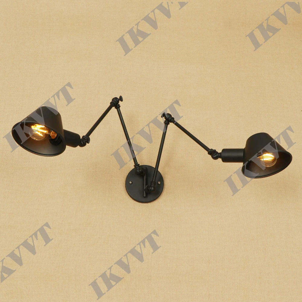 Американский винтажный двойной Железный настенный светильник с длинной ручкой