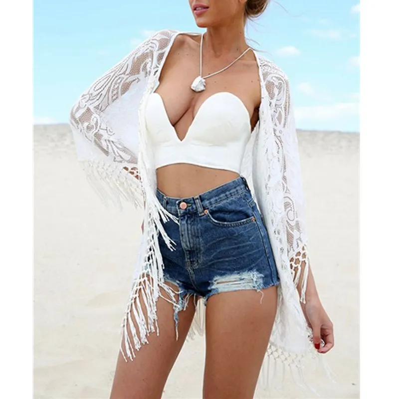 Женский летний кружевной купальник-бикини с кисточками пляжный топ Caidigan Kaftan