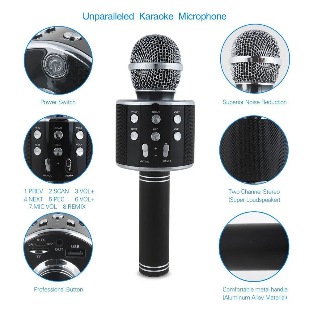 WS858 микрофон ручной Bluetooth беспроводной микрофон караоке телефон плеер микрофон динамик Запись музыки KTV микрофон для iPhone PC