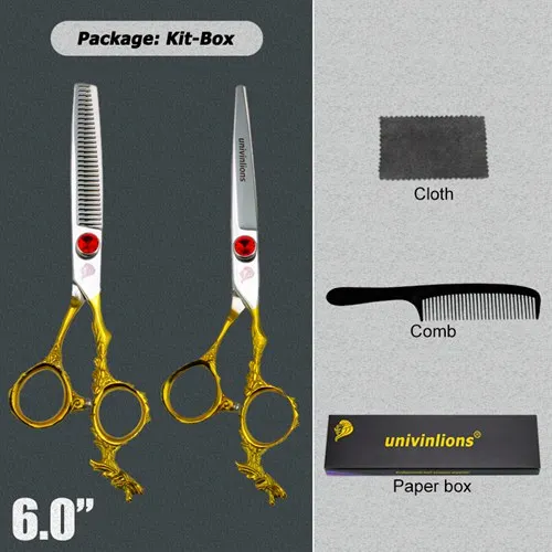 6030-KIT 5,5/" золотые ножницы univinlions ножницы для волос японская Парикмахерская Ножницы парикмахерские принадлежности Парикмахерские ножницы - Цвет: 6030-KIT