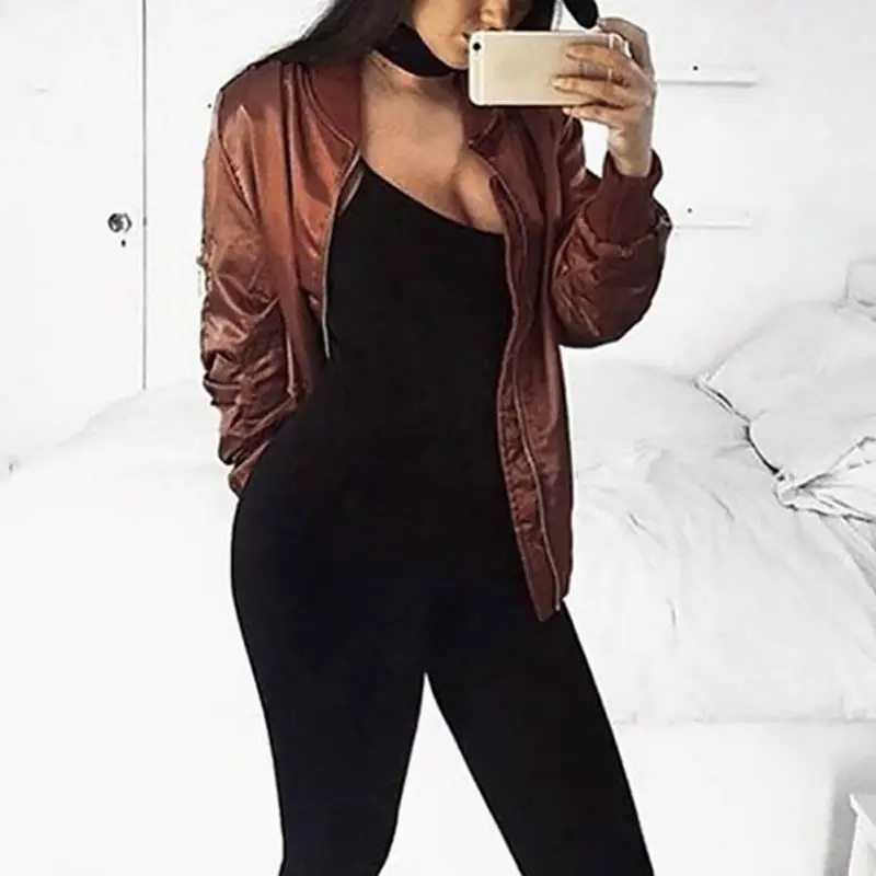 Женская короткая куртка с длинным рукавом на молнии куртка-бомбер осеннее пальто