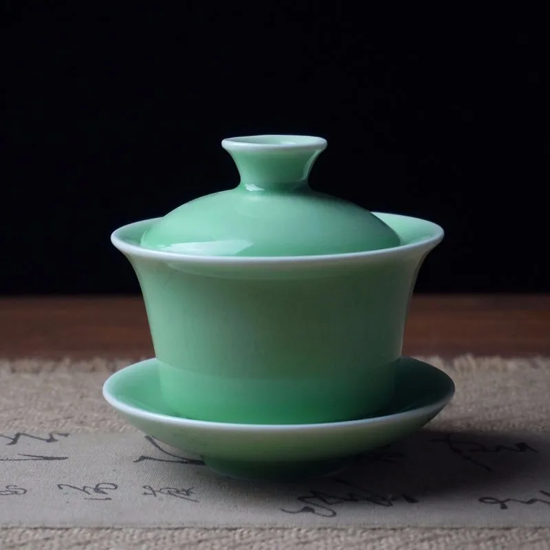 [GRANDNESS] Longquan Celadon фарфоровые Gaiwan КИТАЙСКИЕ чашки кракле глазури чайная посуда 150 мл