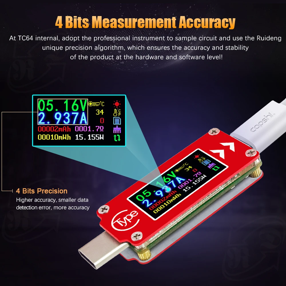 RD USB цветной ЖК-дисплей Напряжение измеритель тока USB Тестер Вольтметр Амперметр батарея зарядный кабель тестер сопротивления