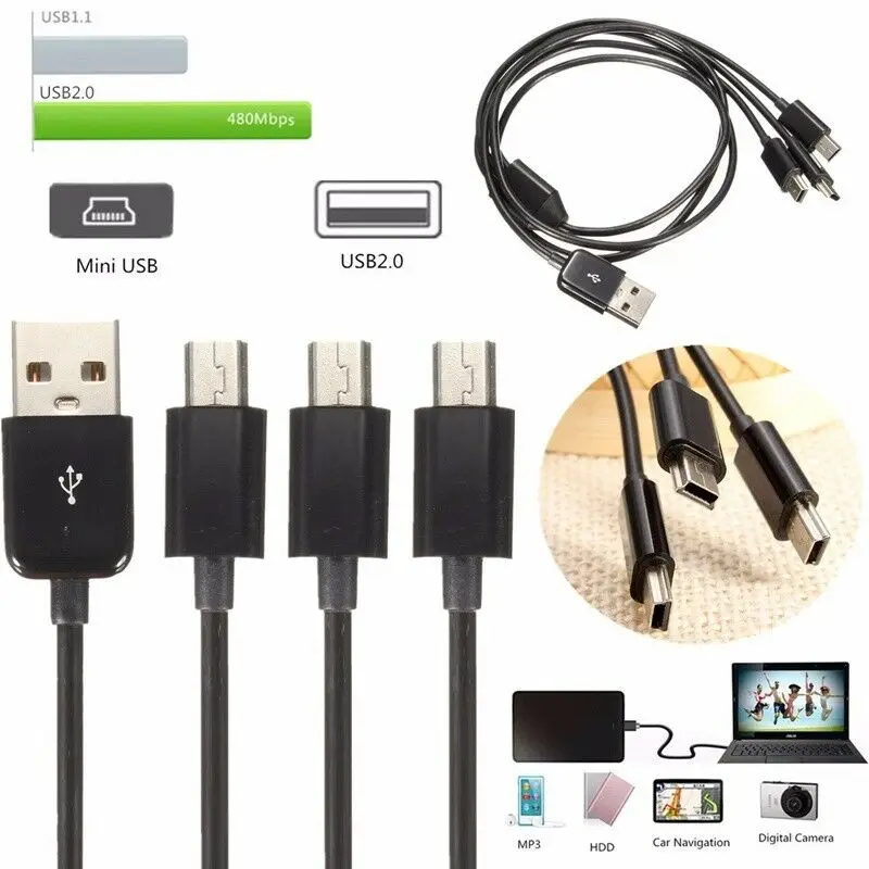 USB 2 0 type A Male to 3 Mini 5-контактный кабель для синхронизации зарядки камеры мобильного