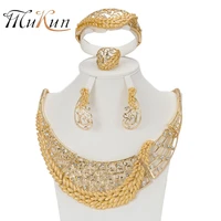 mukun latest trendy african beads jewelry sets gold color dress accessories women wedding necklace bracelet earring ring set