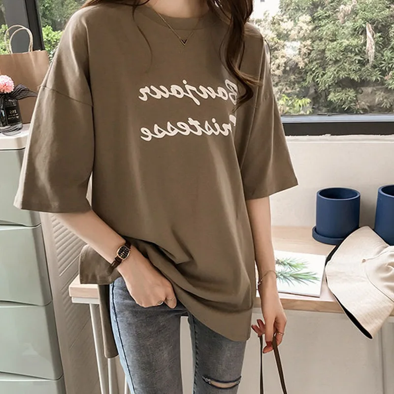 Женская свободная футболка с коротким рукавом летние футболки 2019 Корейская в