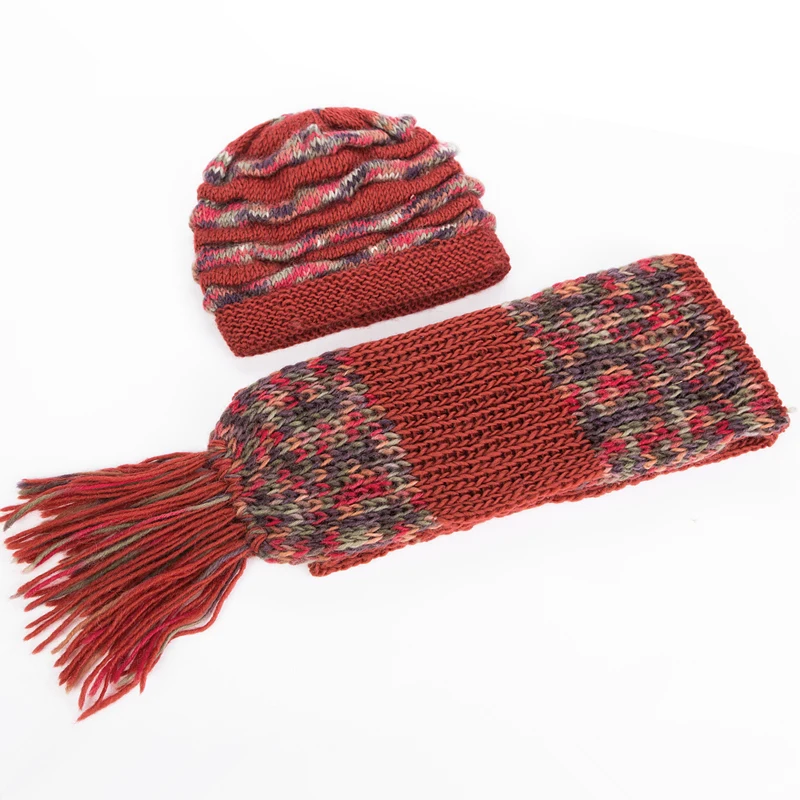 Осенняя и зимняя шерстяная вязаная шапка для пожилых женщин толстая женская шарф