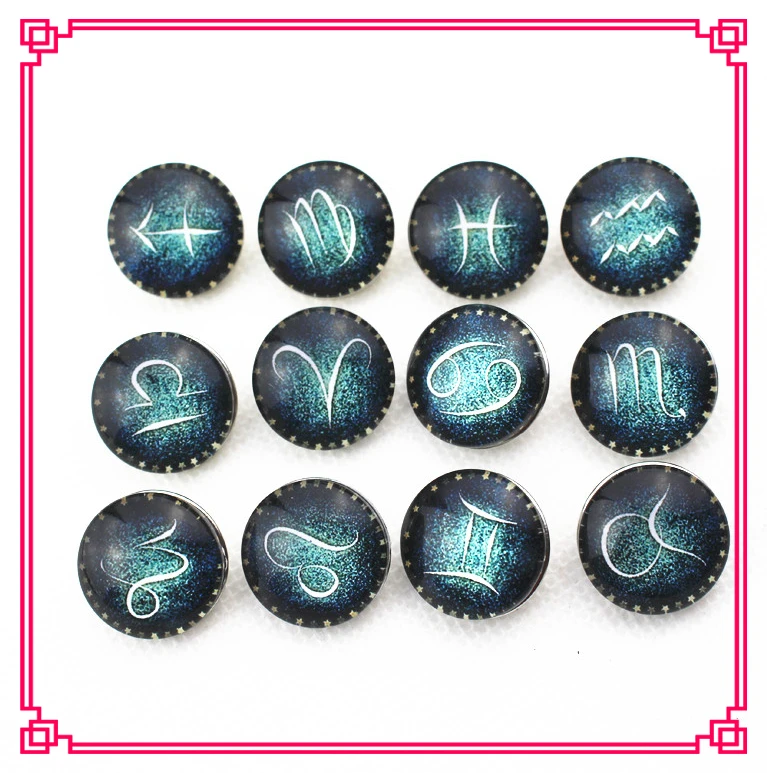 

New arrive 24pcs/lot 18mm mix12 the Signs of the Zodiac glass snap buttons for 18mm snap jewelry
