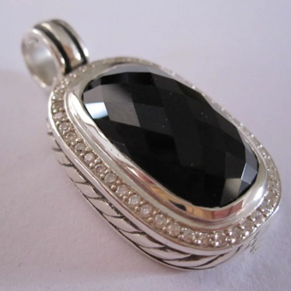 Твердые 925 серебряные ювелирные изделия 21X12MM черным ониксом стойкая краска для