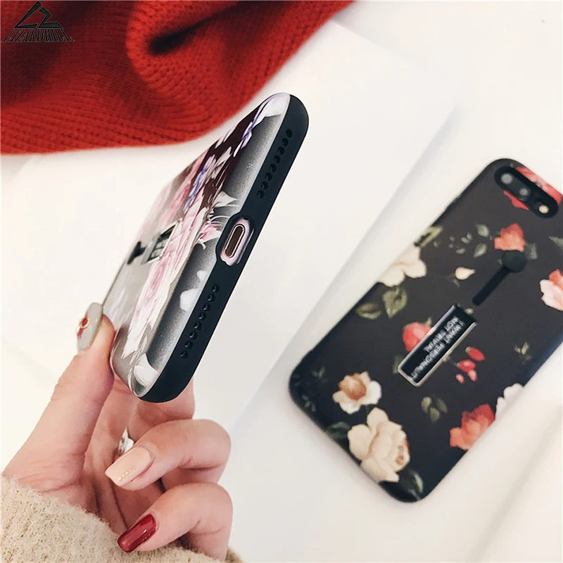Lizardhill Fashion flowers phone cases for iphone x case 6 6s 7 8 plus coque fundas floral with ring holder kickstand |