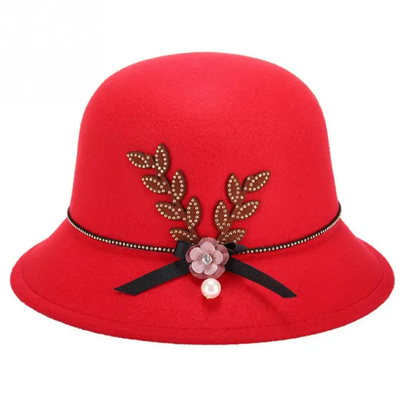 Винтажная женская шляпа украшенная цветами и жемчугом с бантом теплая легкая