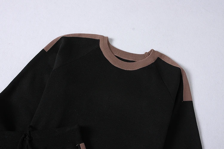 ALPHALMODA осенне-зимние женские вязаные штаны и свитер, комплекты одежды из 2 предметов, пуловеры с круглым вырезом, цветные трикотажные комплекты с карманами