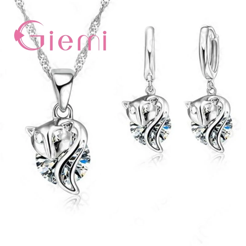 

Sweet Cute Fox Shape Animal Crystal Stone Ring Anniversary Birthday Gift Jewelry Set 925 Sterling Silver and CZ