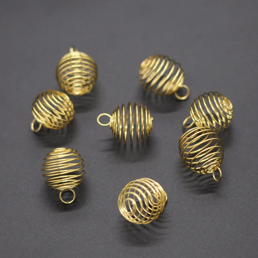 

Yidensy 20pcs Small Shiny Gold Silver Color Wire Wrap Cage Pendants Beads for DIY Crystals Stones Jewelry Making Craft Supply