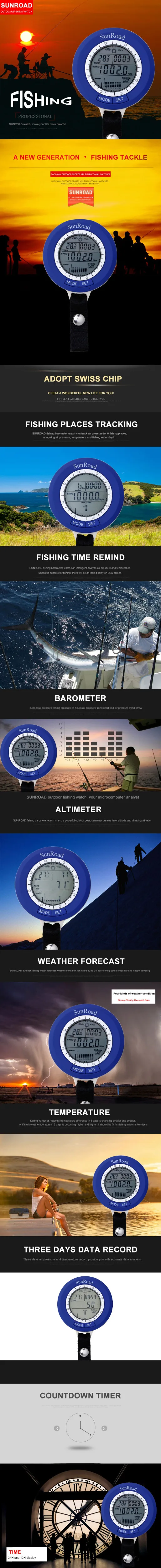 SUNROAD термометр альтиметр рыболовные часы для мужчин барометр IPX4 рыболокаторы часы для рыбалки вентилятор Reloj Hombre