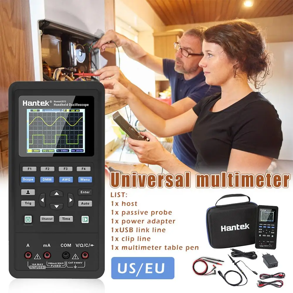 Осциллограф цифровой Hantek 3 в 1 2D72 250MSa/S USB мультиметр портативный 2 канальный 40 МГц 70